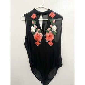 Charlotte Russe Y2K Vtg Sheer Embroidery Floral Cropped Top 3X Whimsigoth Fairy